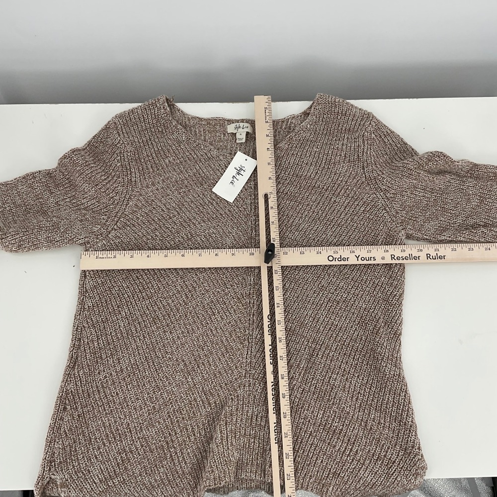 Style & Co Ribbed Pullover Sweater Walnut Heathered V-Neck Long Sleeve XL‎ - Picture 4 of 7